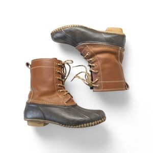 Khombu Letty Leather and Rubber Duck Boots in Brown and Tan Size 7